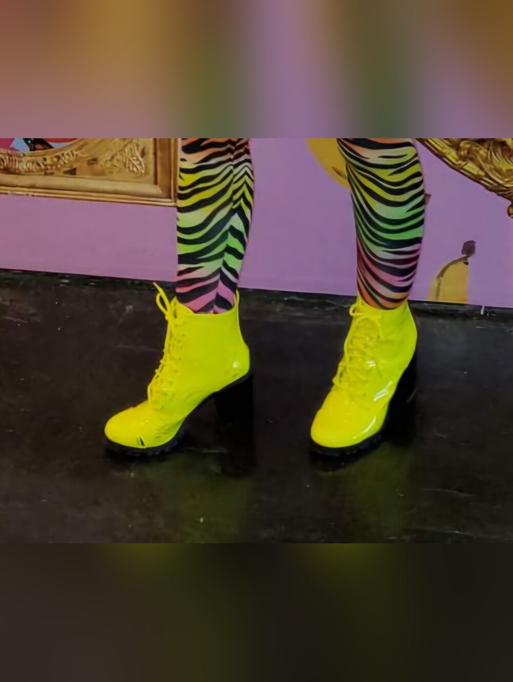 Qupid Sorrento Neon Yellow Patent Combat Bootie/Boots Lace Up HH Size 7 1/2M